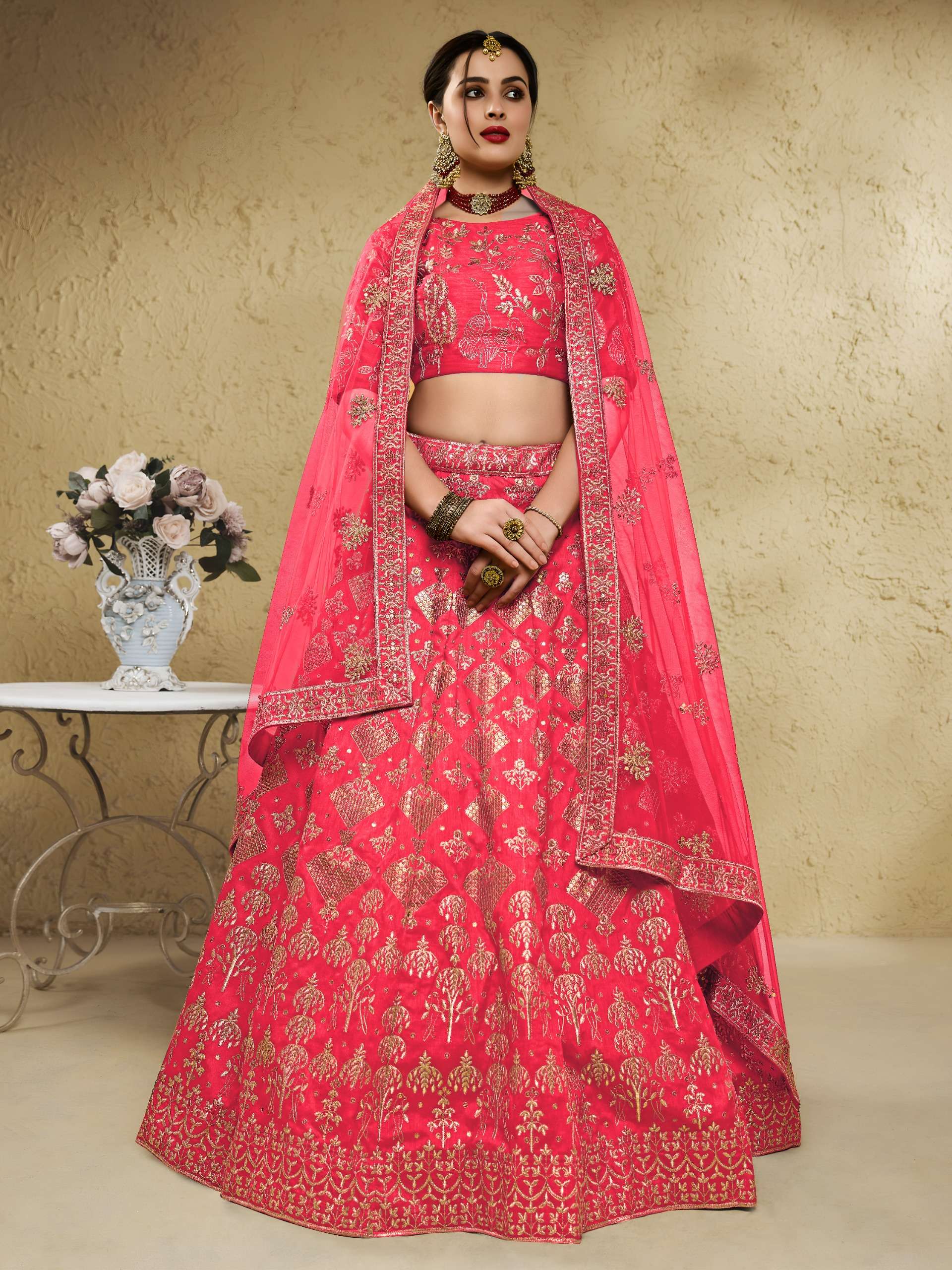  Coral Peach Heritage Beautiful Colour with Made of Art Silk Fabric Lehenga Choli Reseller In Surat 7055 Peach